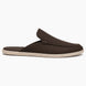 Side profile of the Mole Mule in dark brown suede on white background