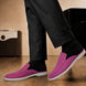 Melodiapelle Mole Mule in magenta pink suede worn with trousers, on-feet shot