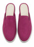 Melodiapelle Mole Mule in magenta pink suede, pair top-down view, handcrafted in Agra