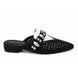 Side profile of the Monatella Mule in black and white woven leather on white background