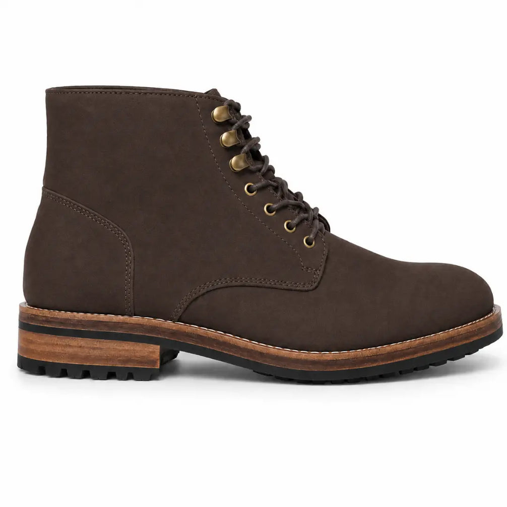 Side profile of the Montblanc Heritage Lace-Up Boot in brown leather on white background