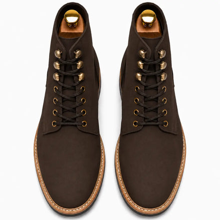 Melodiapelle Montblanc Heritage Lace-Up Boot in brown leather, pair top-down view, handcrafted in Agra