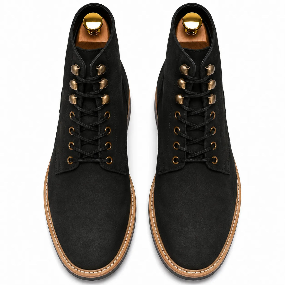 Melodiapelle Montblanc Heritage Lace-Up Boot in nero black leather, pair top-down view, handcrafted in Agra