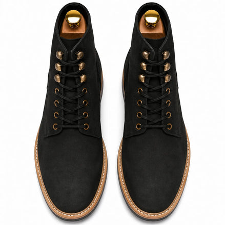 Melodiapelle Montblanc Heritage Lace-Up Boot in nero black leather, pair top-down view, handcrafted in Agra