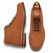 Tan leather heritage lace-up boot, three-quarter angle showing heel and sole detailing