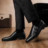 Melodiapelle Montecito Double Monk Strap in black leather worn with formal trousers, on-feet shot