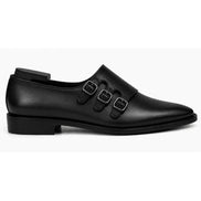 Side profile of the Montecito Double Monk Strap in black leather on white background