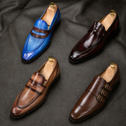 Melodiapelle Montecito Double Monk Strap collection in brown, tan and black leather, handcrafted double monk strap shoes displayed together