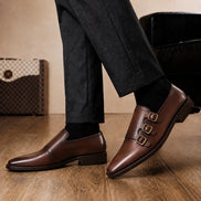 Melodiapelle Montecito Double Monk Strap in dark chocolate leather worn with formal trousers, on-feet shot