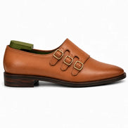 Side profile of the Montecito Double Monk Strap in tan leather on white background