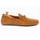 Side profile of the Montgomery Loafer in camel tan suede on white background