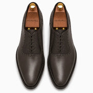 Melodiapelle Montserrat Two-Tone Saddle Oxford in brown leather, pair top-down view, handcrafted in Agra