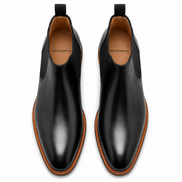 Melodiapelle Moorfield Slim Chelsea Boot in black suede, pair top-down view, handcrafted in Agra