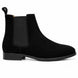 Side profile of the Moorgate Suede Chelsea Boot in jet black suede on white background