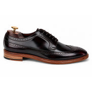Side profile of the Morano Wingtip Brogue Derby in oxblood brown leather on white background