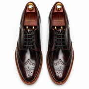Melodiapelle Morano Wingtip Brogue Derby in oxblood brown leather, pair top-down view, handcrafted in Agra