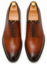 Melodiapelle Mordecai Script Wholecut Oxford in cognac tan leather, pair top-down view, handcrafted in Agra