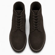 Melodiapelle Moreno Combat Boot in dark brown suede, pair top-down view, handcrafted in Agra