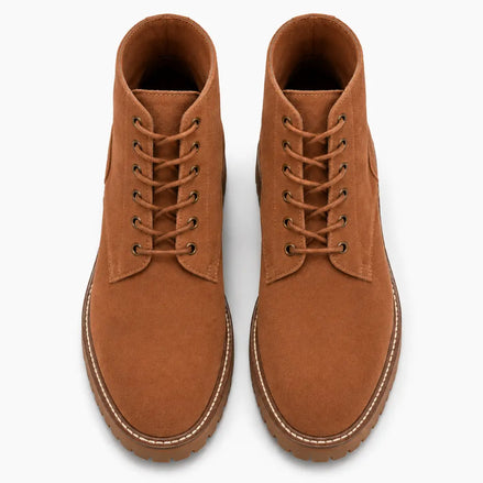 Melodiapelle Moreno Combat Boot in rust tan leather, pair top-down view, handcrafted in Agra