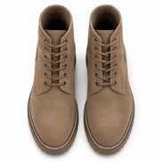 Melodiapelle Moreno Combat Boot in sand beige suede, pair top-down view, handcrafted in Agra
