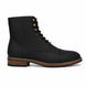 Side profile of the Morocco Cap Toe Combat Boot in black leather on white background