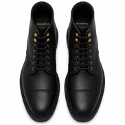 Melodiapelle Morocco Cap Toe Combat Boot in black leather, pair top-down view, handcrafted in Agra