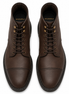 Melodiapelle Morocco Cap Toe Combat Boot in dark espresso nubuck leather, pair top-down view, handcrafted in Agra
