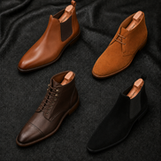 Melodiapelle Morocco Cap Toe Combat Boot collection in espresso, black and tan leather, handcrafted combat boots displayed together