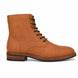 Side profile of the Morocco Cap Toe Combat Boot in tan leather on white background