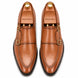 Melodiapelle Mortimer Apron Monk Strap in tan leather, pair top-down view, handcrafted in Agra