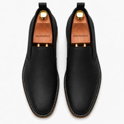 Melodiapelle Moscow Opera Slip-On in black leather, pair top-down view, handcrafted in Agra