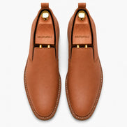 Melodiapelle Moscow Opera Slip-On in tan leather, pair top-down view, handcrafted in Agra