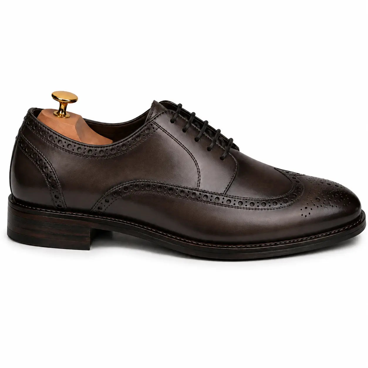 Side profile of the Mossverde Wingtip Brogue Oxford in brown leather on white background
