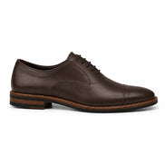Side profile of the Mount Pleasant Oxford in dark brown leather on white background