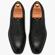 Melodiapelle Munich Woven Brogue Oxford in black leather, pair top-down view, handcrafted in Agra