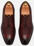 Melodiapelle Munich Woven Brogue Oxford in bordeaux leather, pair top-down view, handcrafted in Agra