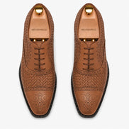 Melodiapelle Munich Woven Brogue Oxford in tan leather, pair top-down view, handcrafted in Agra