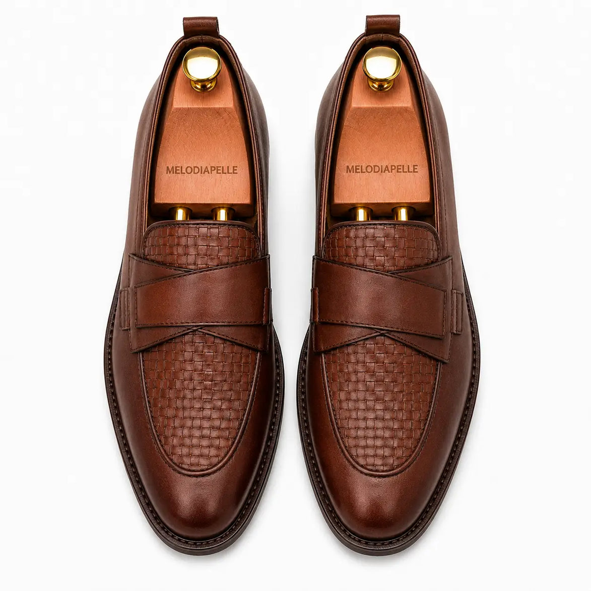 Melodiapelle Mustang Croc-Penny Loafer in dark chocolate leather, pair top-down view, handcrafted in Agra