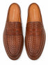 Melodiapelle Rossi Mule in cognac tan woven leather, pair top-down view, handcrafted in Agra