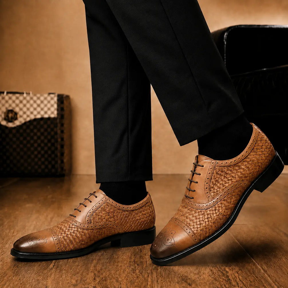 Munich Hand-Woven Brogue Oxford for Men - Goodyear Welted Leather Dress Shoes