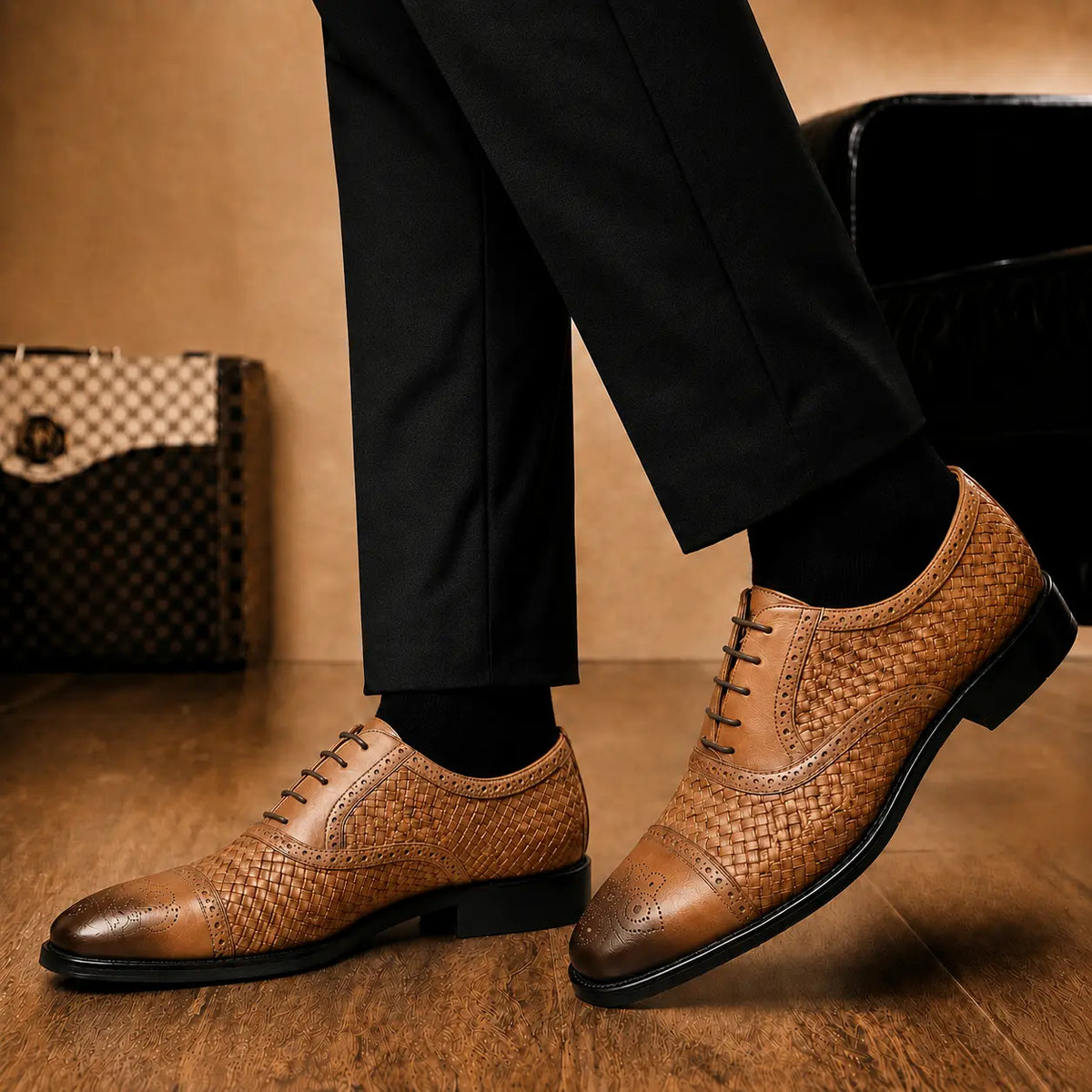 Munich Hand-Woven Brogue Oxford for Men - Goodyear Welted Leather Dress Shoes